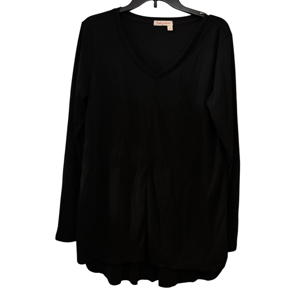 Fresh Produce Women's Tunic‎ Top Large Black Long Sleeve V-Neck
